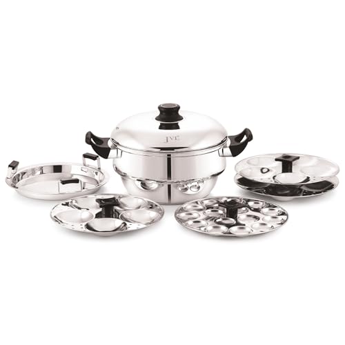JVL 4-in-1 Classic Idly Pot with Tri-Ply Base, Idly & Mini Idly Maker, Steamer, Converts to Deep Kadai, Cool-Touch Handles, Stainless Steel, Induction Compatible (15 Idlies, 1 Mini Idly) - Image 1