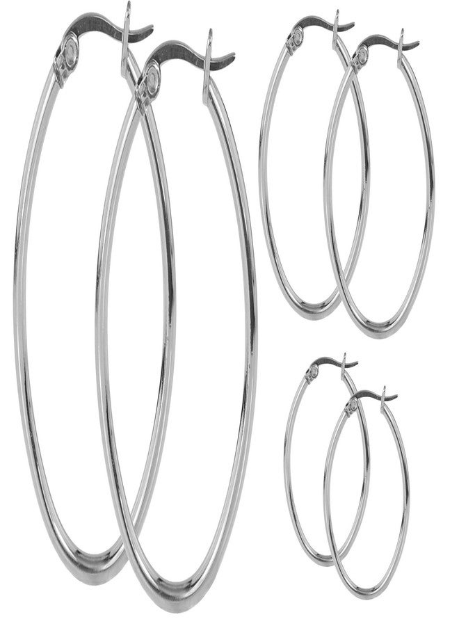 S.Michael Designs Stainless Steel Set of Oval Hoop Earrings - Image 1