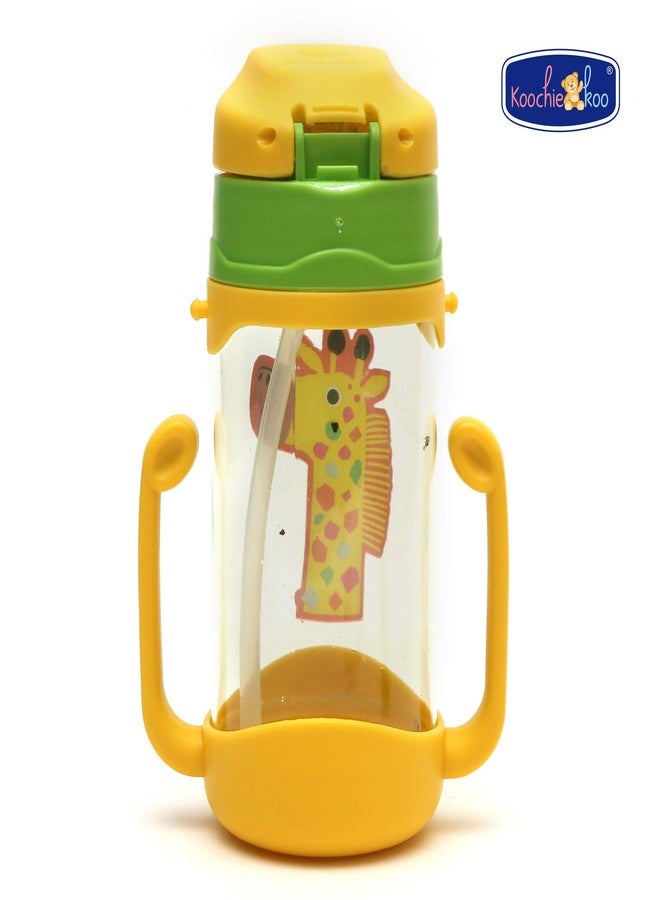 Koochie-Koo Plastic One Touch Open Cute Giraffe Printed Handy Transparent Sippy Cup Bottle, Water Bottles for Toddler Boys & Girls (Yellow, 450 ml, Pack of 1) - Image 2