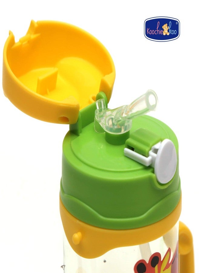 Koochie-Koo Plastic One Touch Open Cute Giraffe Printed Handy Transparent Sippy Cup Bottle, Water Bottles for Toddler Boys & Girls (Yellow, 450 ml, Pack of 1) - Image 3