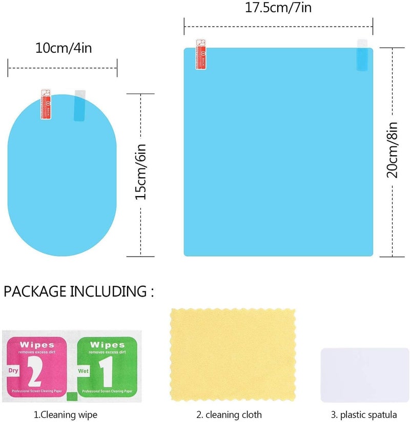 Radiant 4pcs Car Rearview Mirror Films Anti-Rain Fog Waterproof PET Clear Film Accessories (2 Oval + 2 Square Film) - Image 2