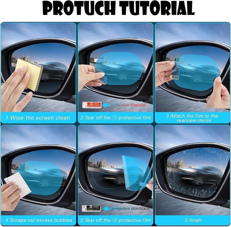 Radiant 4pcs Car Rearview Mirror Films Anti-Rain Fog Waterproof PET Clear Film Accessories (2 Oval + 2 Square Film) - Image 3