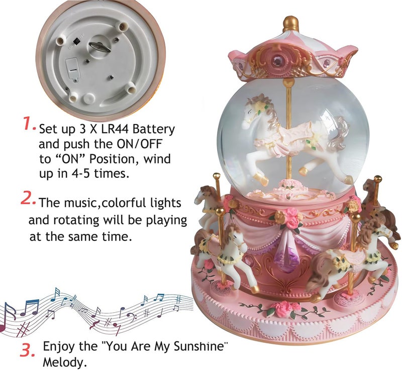 SINGEEK You are My Sunshine Music Box Carousel Horse Color Lights Unicorn Musical Snow Globe for Girls and Women Sister Daughter Mom Birthday Anniversary Valentine - Image 4