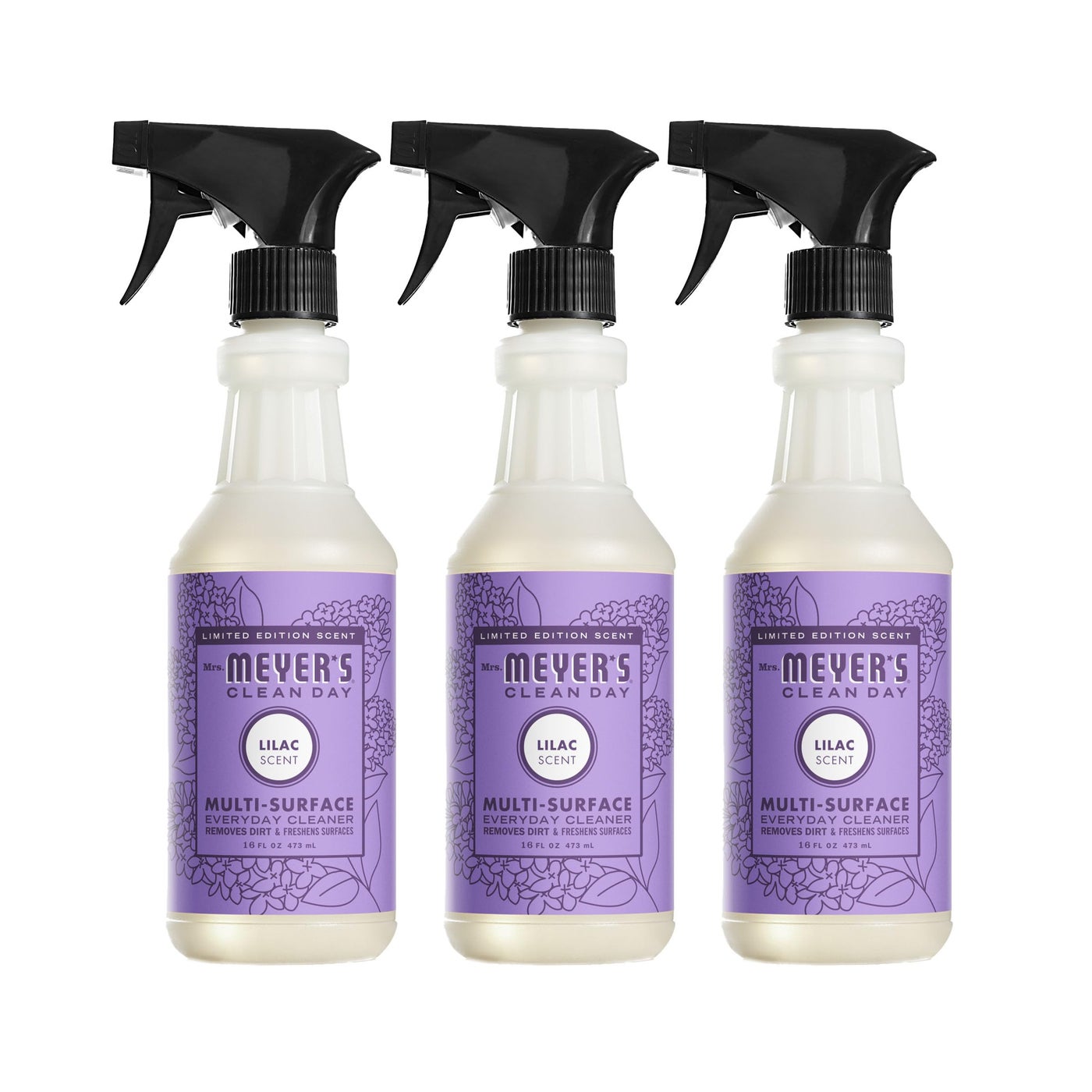 MRS. MEYER'S CLEAN DAY Multi-Surface Everyday Cleaner, Lilac Scent, 16 Ounce Bottle (Pack of 3)