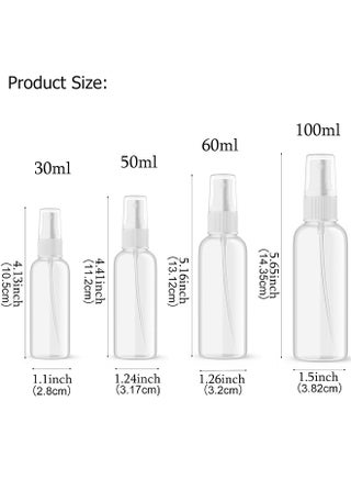 Clear Plastic Essential Oil Spray Bottle, Four Size - 30ml, 50ml, 60ml and 100ml,Mini Travel Bottle Set for Perfumes, Travel, Small Refillable Liquid Containers, Set of 4 - view 5