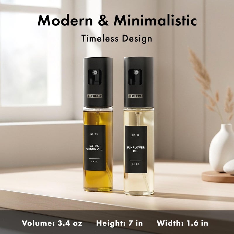 EDELHAUS Oil Sprayer Set of 2 Oil Spray Bottle Made of Stainless Steel & Glass, for Healthy Cooking, Sprayer for Precise Dosage, for Cooking Oil & Vinegar Including (Black Lids, 2 Pack) - Image 2