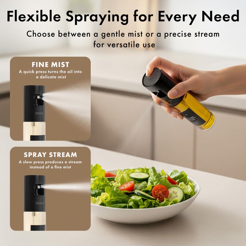 EDELHAUS Oil Sprayer Set of 2 Oil Spray Bottle Made of Stainless Steel & Glass, for Healthy Cooking, Sprayer for Precise Dosage, for Cooking Oil & Vinegar Including (Black Lids, 2 Pack) - Image 3