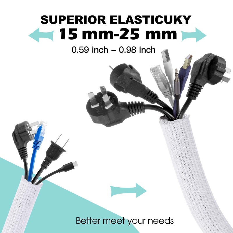 AGPTEK Cable Sleeve Cover, 10ft - 1 inch Cord Management Wire Organizer Under Desk, Home Office Computer Wire Cover Hider Cord Protector, Protect Pet Cat Dog from Chewing, White - Image 3