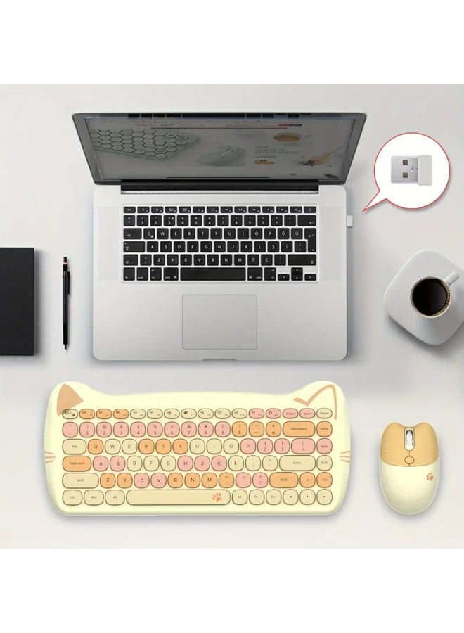 موفيفي MOFii لطيف القط أذن لوحة المفاتيح اللاسلكية والفأر كومبو، 84 مفتاح المدمجة الحجم الكامل، الصامت، المحمولة، البصرية، ABS المواد، بطارية AAA غير القابلة لإعادة الشحن، 2.4GHz غير اللاسلكية، للكمبيوتر الشخصي - Image 2