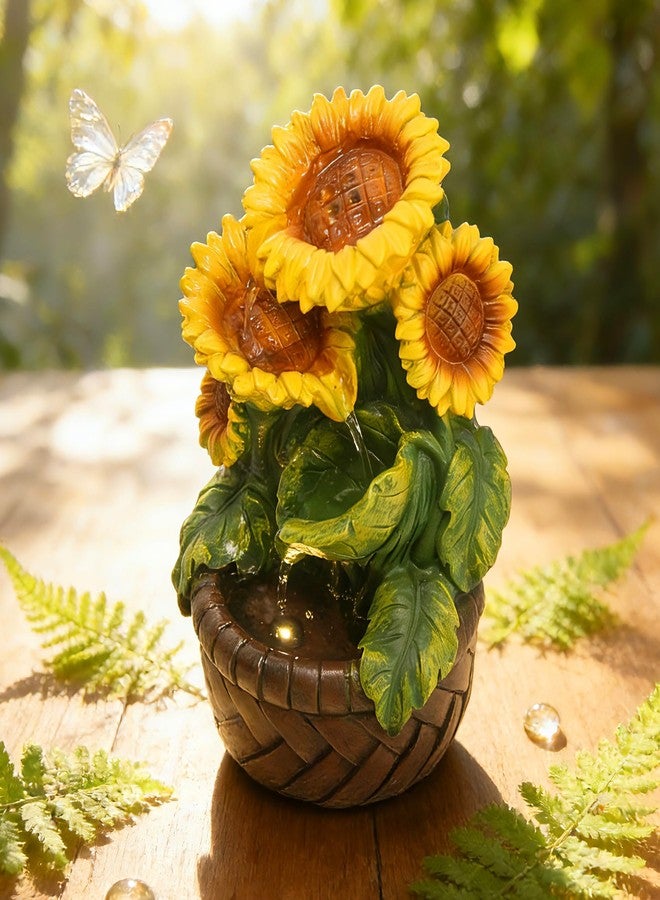 YOQUATE Tabletop Water Fountain Indoor Themed Sunflower Fountain Indoor Table Top Waterfall Desk Decor for Home Meditation Relaxation(Sun) - Image 1