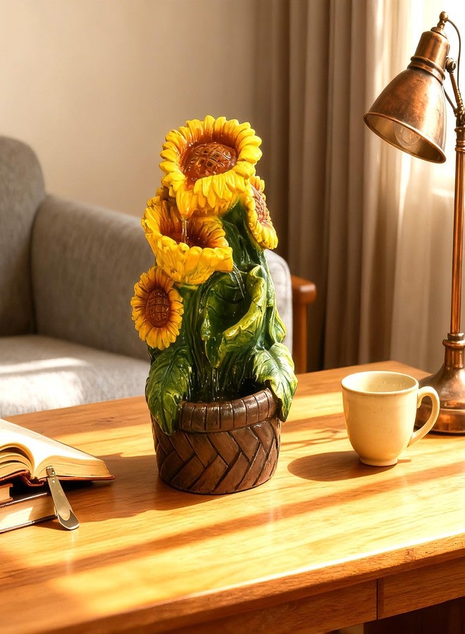 YOQUATE Tabletop Water Fountain Indoor Themed Sunflower Fountain Indoor Table Top Waterfall Desk Decor for Home Meditation Relaxation(Sun) - Image 2