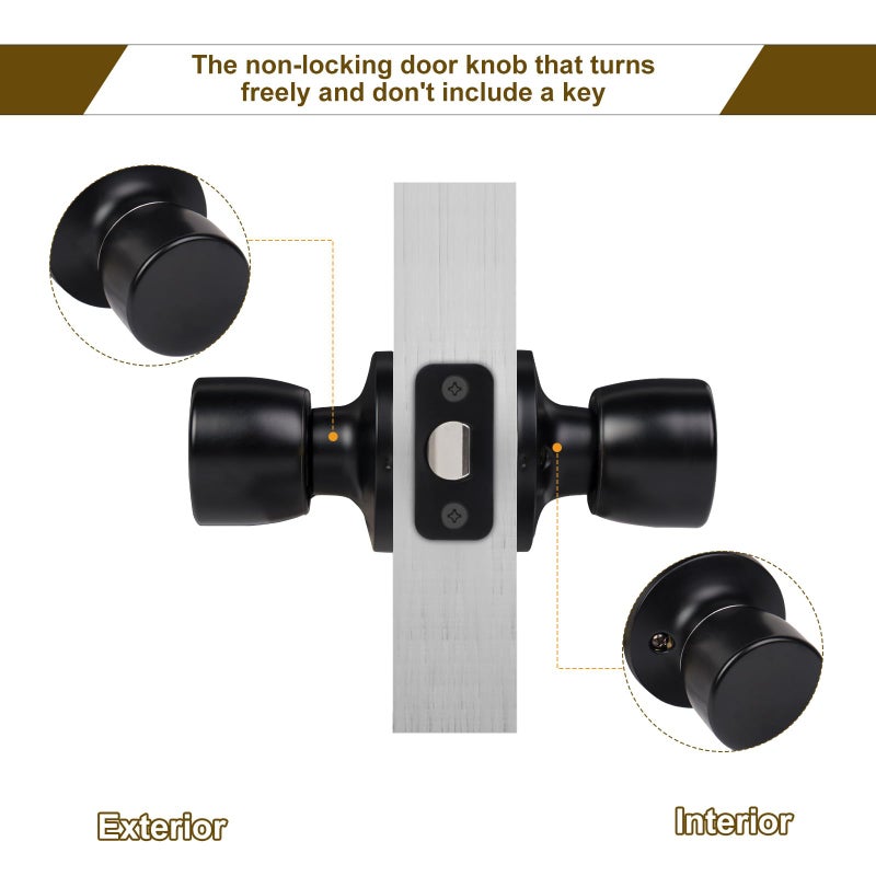 Hosom 6 Pack Passage Door Knob  Matte Black Door Knobs Keyless Doorknobs For Interior Door  Black Door Handles - Image 4