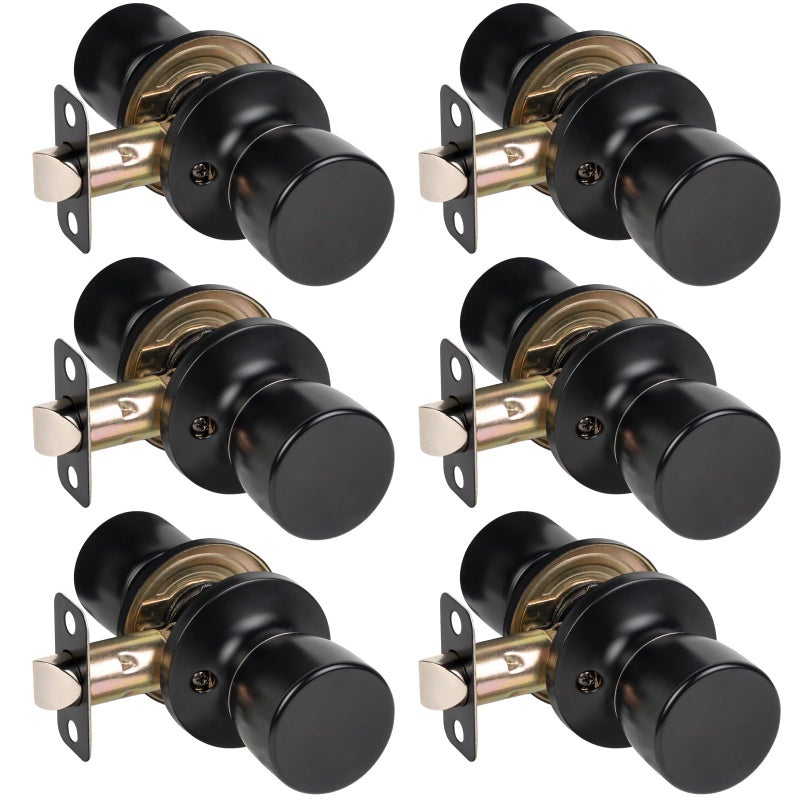 Hosom 6 Pack Passage Door Knob  Matte Black Door Knobs Keyless Doorknobs For Interior Door  Black Door Handles - Image 1