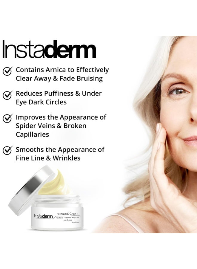 Instaderm كريم فيتامين ك من إنستاديرم - تركيبة علاج الكدمات مع الأركان. مرطب للبقع الداكنة للكدمات، والأوردة العنكبوتية، والشعيرات الدموية المكسورة. إصلاح الهالات السوداء تحت العين، والانتفاخ. - Image 5