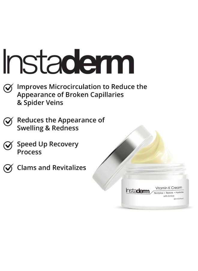 Instaderm كريم فيتامين ك من إنستاديرم - تركيبة علاج الكدمات مع الأركان. مرطب للبقع الداكنة للكدمات، والأوردة العنكبوتية، والشعيرات الدموية المكسورة. إصلاح الهالات السوداء تحت العين، والانتفاخ. - Image 4