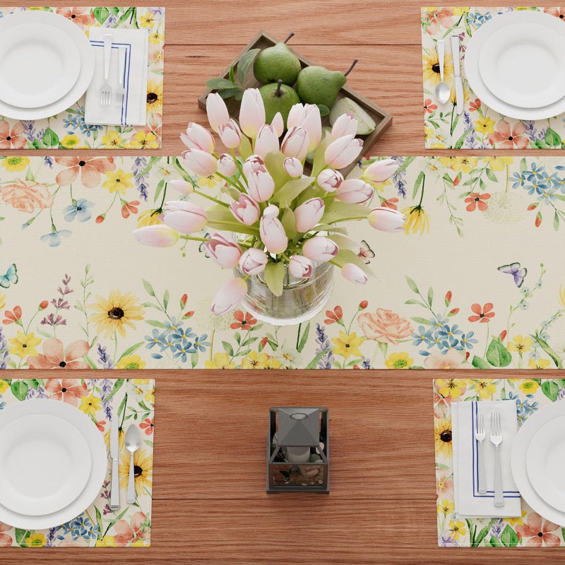 XCHI Watercolor Wildflowers Spring Table Runner Summer Table Decoration for Party Home Kitchen Dining Holiday Decor 13x72 Inch - Image 4