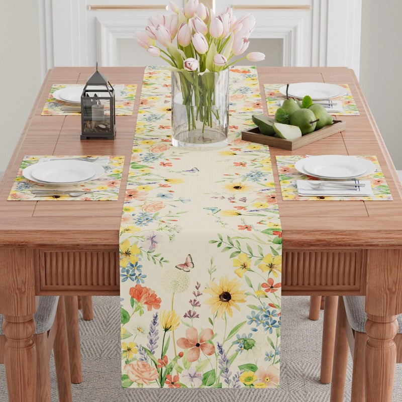 XCHI Watercolor Wildflowers Spring Table Runner Summer Table Decoration for Party Home Kitchen Dining Holiday Decor 13x72 Inch - Image 2