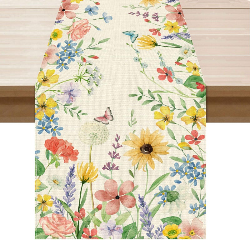 XCHI Watercolor Wildflowers Spring Table Runner Summer Table Decoration for Party Home Kitchen Dining Holiday Decor 13x72 Inch - Image 1