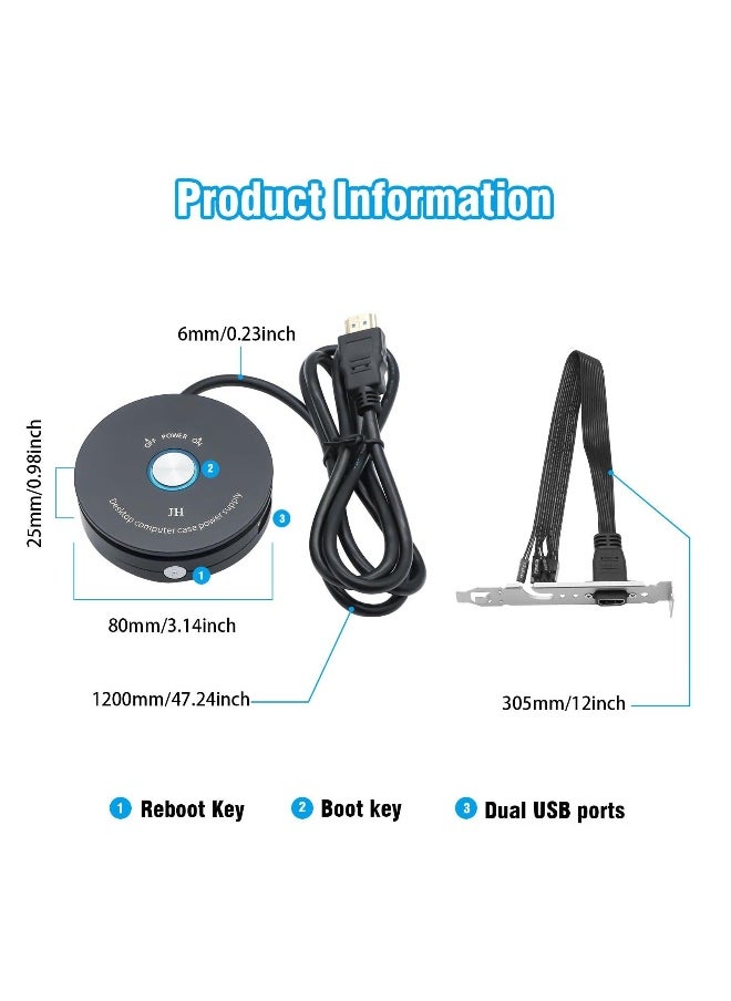 Generic - Desktop Computer Power Switch, PC Power Button External Power Button External Extension Cable for Remote Start of PC Motherboard Power On Off Switch - Image 1