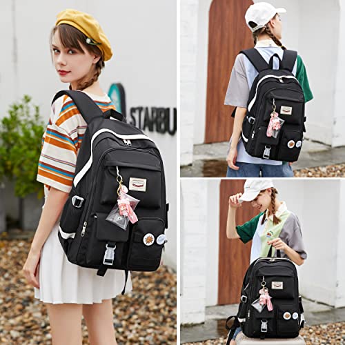 Hidds School Backpack for Teen Girls Women College Laptop Backpacks Kids Cute Bookbag Set with Lunch Box Pencil Case Elementary Middle High Campus Bag 3 Pcs Students Bookbags Sets Travel DaypackBlack - Image 3