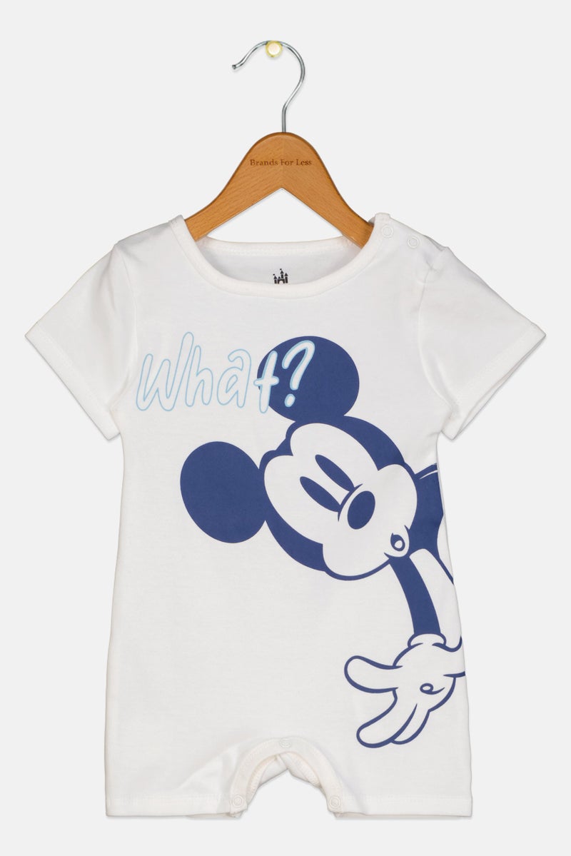 Disney Toddlers Boy Round Neck Short Sleeve Graphic Print Romper, White - Image 1