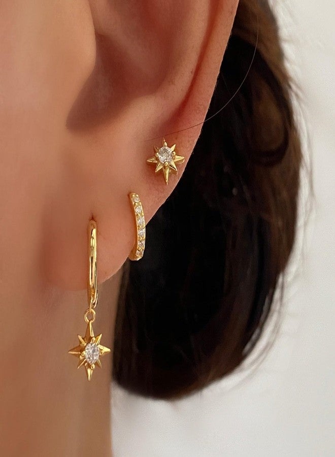 Ewrkbrㅤ Gold Earrings for Women, 14k Gold Plated Dangle Huggie Earrings for Women Trendy Dainty Gold Hoop Earring Stacks Hypoallergenic Pearl Chain Drop Cartilage Earring Fashion Womens Jewelry, Brass, No - Image 2