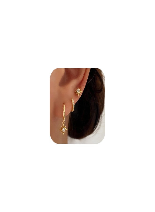 Ewrkbrㅤ Gold Earrings for Women, 14k Gold Plated Dangle Huggie Earrings for Women Trendy Dainty Gold Hoop Earring Stacks Hypoallergenic Pearl Chain Drop Cartilage Earring Fashion Womens Jewelry, Brass, No - Image 1