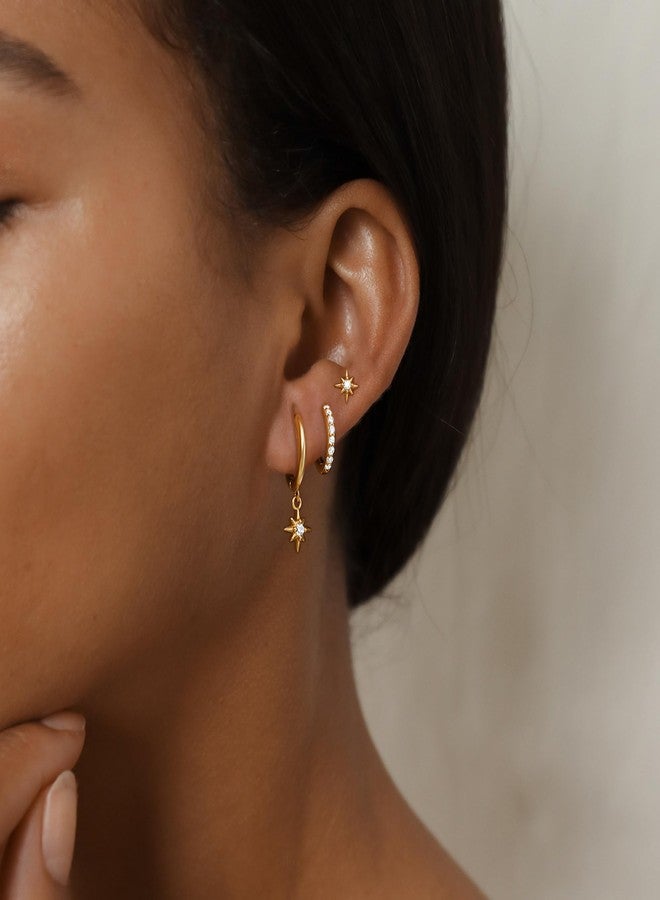 Ewrkbrㅤ Gold Earrings for Women, 14k Gold Plated Dangle Huggie Earrings for Women Trendy Dainty Gold Hoop Earring Stacks Hypoallergenic Pearl Chain Drop Cartilage Earring Fashion Womens Jewelry, Brass, No - Image 3