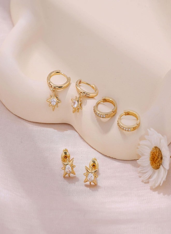 Ewrkbrㅤ Gold Earrings for Women, 14k Gold Plated Dangle Huggie Earrings for Women Trendy Dainty Gold Hoop Earring Stacks Hypoallergenic Pearl Chain Drop Cartilage Earring Fashion Womens Jewelry, Brass, No - Image 4