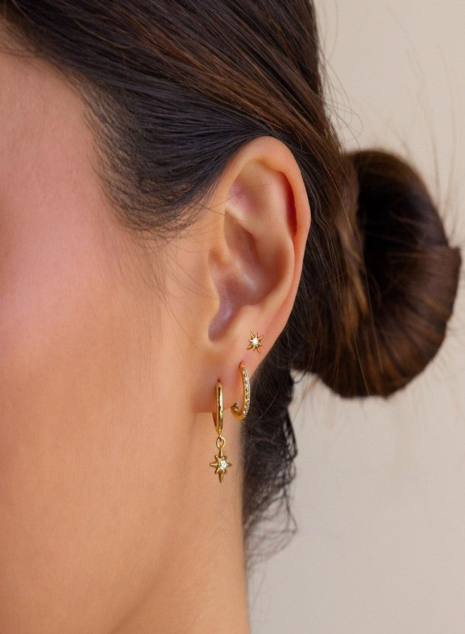 Ewrkbrㅤ Gold Earrings for Women, 14k Gold Plated Dangle Huggie Earrings for Women Trendy Dainty Gold Hoop Earring Stacks Hypoallergenic Pearl Chain Drop Cartilage Earring Fashion Womens Jewelry, Brass, No - Image 5