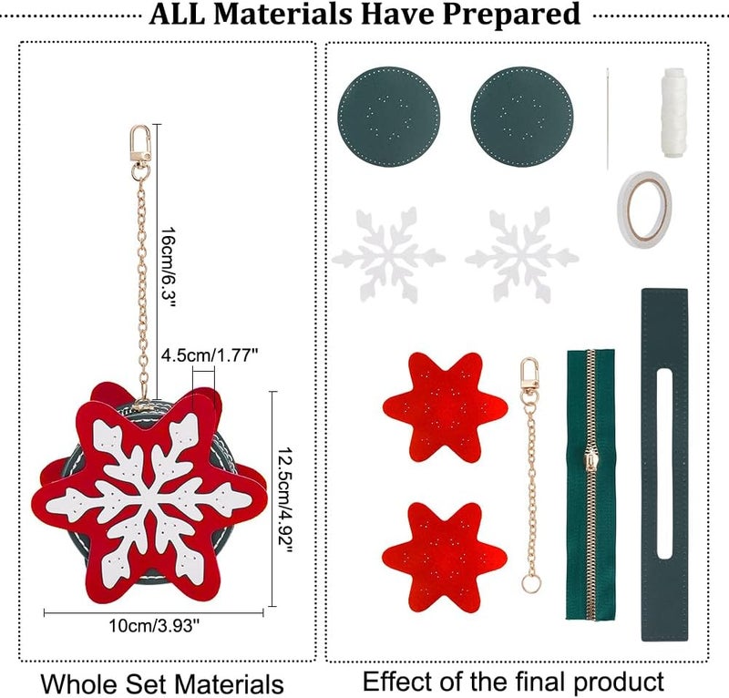klarako DIY Coin Purse Making Kit, DIY Crafts Lovely Change Purse Sewing Materials DIY Christmas Snowflake Pattern Purse Making Accessories for Birthday Christmas Gifts, 3.9x5.3x1.7 Inch, Snowflake - Image 2