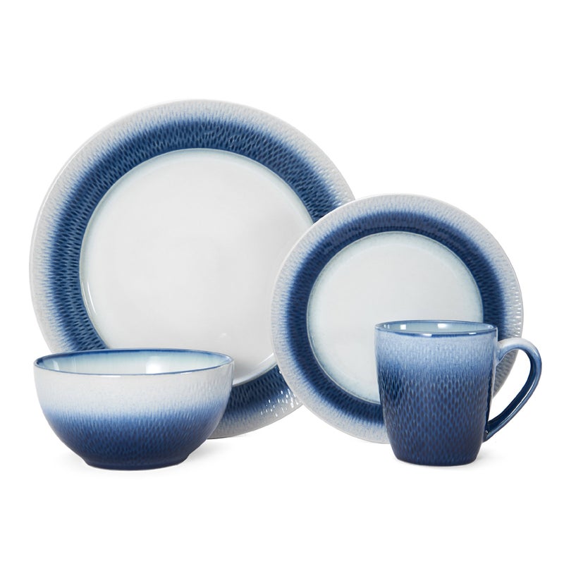 Pfaltzgraff Eclipse Blue 16Piece Stoneware Round Dinnerware Set 1 inch dinner plate 8 inch salad plate 6 inch soup cereal bowl 26 ounce and 14 ounce mug BlueWhite