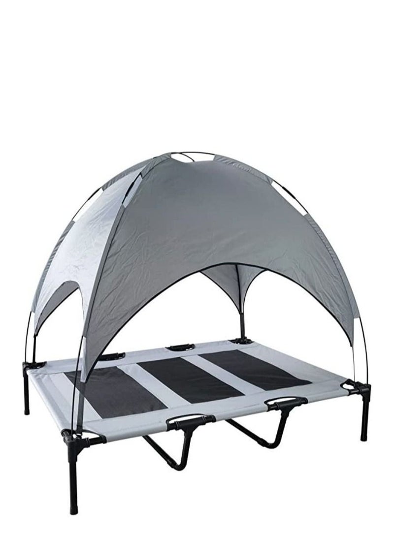 كول بيبي سرير الكلب المرتفع مع المظلة 112*91CM سرير الحيوانات الأليفة المحمولة مع الأقدام غير المنزلقة في الهواء الطلق الحماية من الشمس الخيام رمادية الحماية من الماء - Image 1
