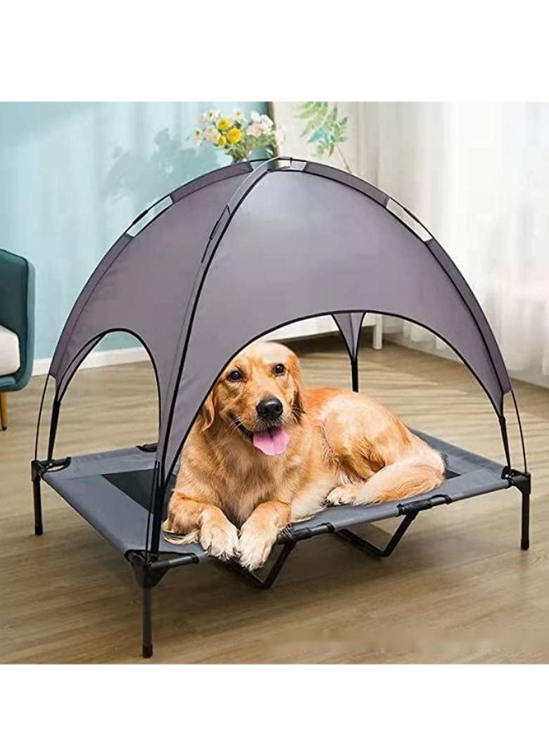 كول بيبي سرير الكلب المرتفع مع المظلة 112*91CM سرير الحيوانات الأليفة المحمولة مع الأقدام غير المنزلقة في الهواء الطلق الحماية من الشمس الخيام رمادية الحماية من الماء - Image 4