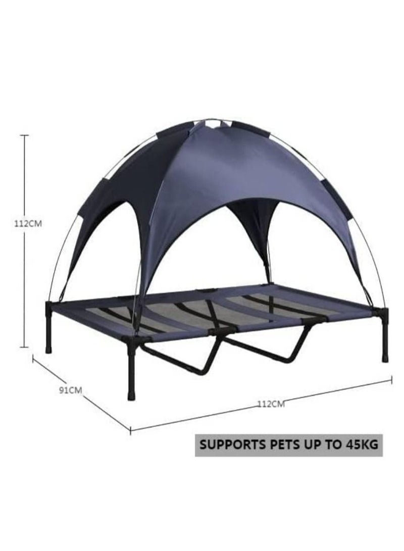 كول بيبي سرير الكلب المرتفع مع المظلة 112*91CM سرير الحيوانات الأليفة المحمولة مع الأقدام غير المنزلقة في الهواء الطلق الحماية من الشمس الخيام رمادية الحماية من الماء - Image 3