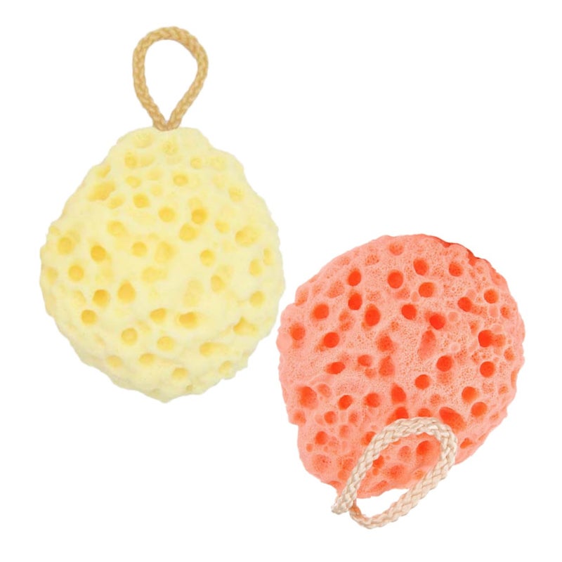 Honeycomb Bath Sponge 2 Pack Exfoliating Shower Ball With Strap Yellow Orange - Image 4