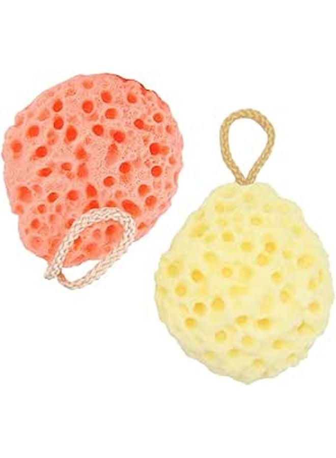 Honeycomb Bath Sponge 2 Pack Exfoliating Shower Ball With Strap Yellow Orange - Image 1