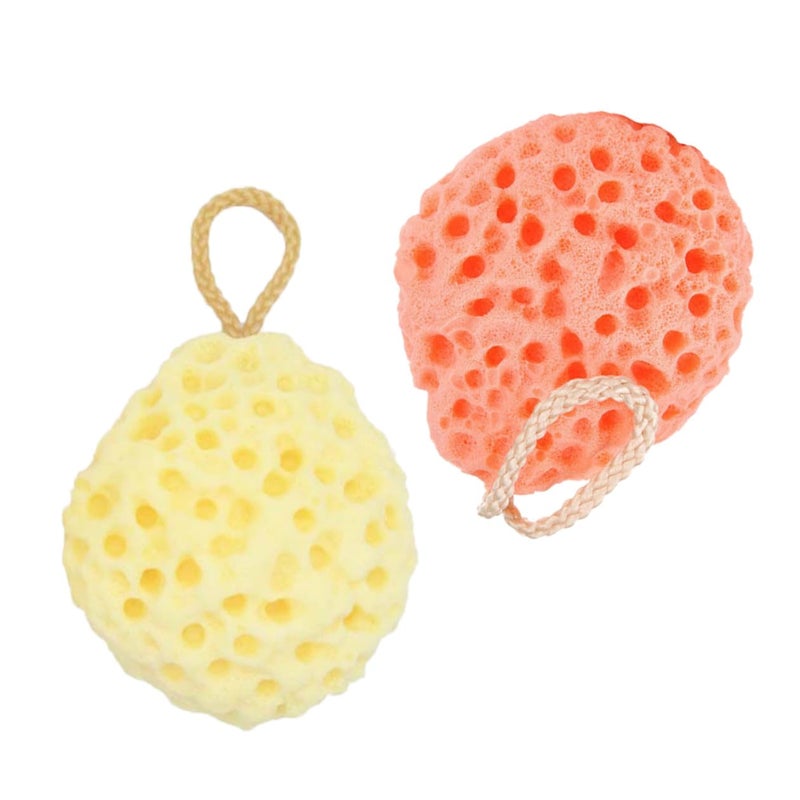 Honeycomb Bath Sponge 2 Pack Exfoliating Shower Ball With Strap Yellow Orange - Image 3