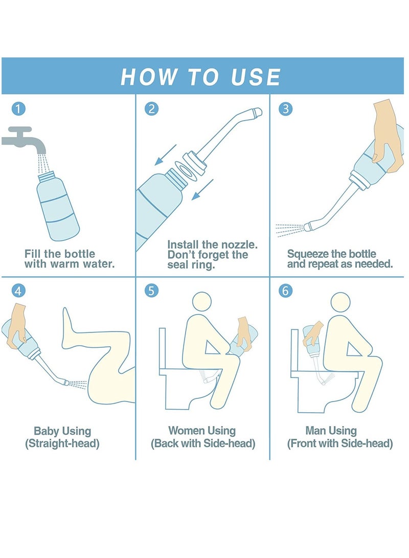 Peri Bottle Travel Shattaf, Portable Travel Bidet with Carry Bag,2 Nozzle,Essentials for Postpartum Perineal Care,Hemorrhoid Treatment - Image 4