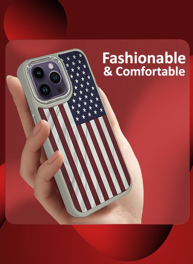 For iPhone 14 Pro Case Hard PC Protective Cover – Slim Shockproof Back Cover with Raised edges Camera Protection - American Flag Titanium - Image 4
