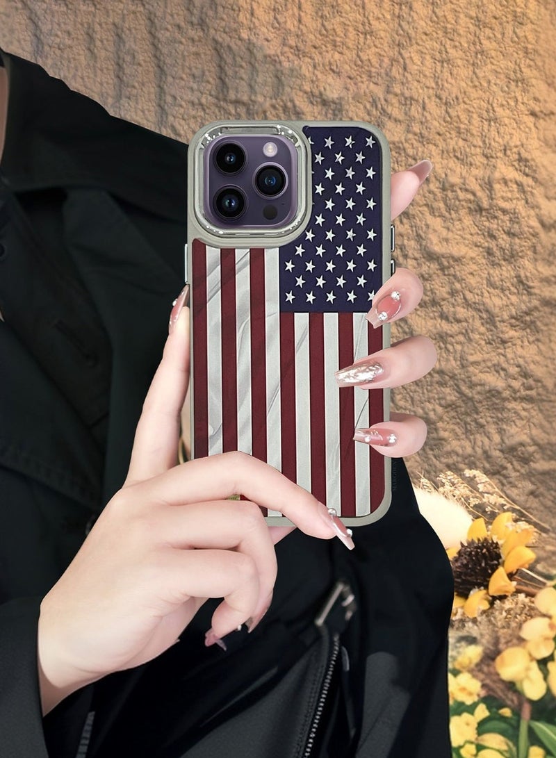 For iPhone 14 Pro Case Hard PC Protective Cover – Slim Shockproof Back Cover with Raised edges Camera Protection - American Flag Titanium - Image 2