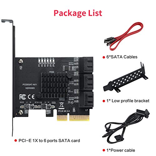 Mzhou 6 Port SATA PCIe 3.0 Expansion Card - ASM1166 Chipset | PCIe x4/x8/x16 Slot Compatible | Windows 10/8/7/XP & Linux Support | Non-RAID Controller Card for Desktop PC (6X SATA 6Gbps Ports) - Image 3