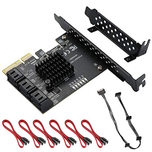 Mzhou 6 Port SATA PCIe 3.0 Expansion Card - ASM1166 Chipset | PCIe x4/x8/x16 Slot Compatible | Windows 10/8/7/XP & Linux Support | Non-RAID Controller Card for Desktop PC (6X SATA 6Gbps Ports) - Image 1