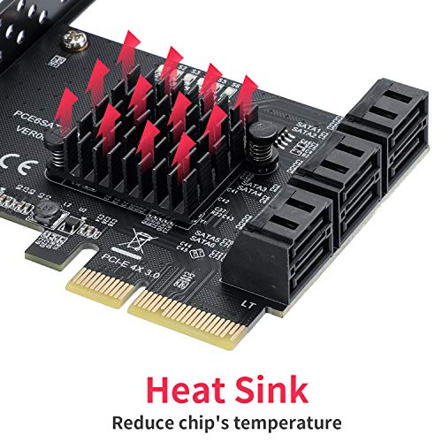 Mzhou 6 Port SATA PCIe 3.0 Expansion Card - ASM1166 Chipset | PCIe x4/x8/x16 Slot Compatible | Windows 10/8/7/XP & Linux Support | Non-RAID Controller Card for Desktop PC (6X SATA 6Gbps Ports) - Image 4