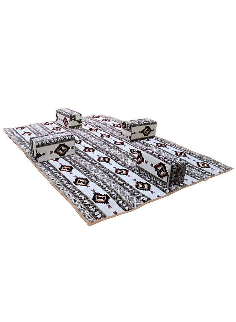 كادي ون بساط رحلات أرضي مكون من 5 قطع 200*300 سم، سجادة تخييم ل 6 اشخاص مبطنة من 4 مراكي و سجادة، مجلس رحلات قماش تركي قابل للطي سماكة عالية مريح للجلوس مثالي للصحراء و البر - Image 1