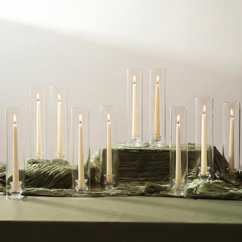NUPTIO Candlestick Holder Bulk for Centerpiece Set of 10 Hurricane Glass Taper Candles Holder Clear Candle Stick Stand with Tall Cylinder Shade for Fall Thanksgiving Christmas Party Decor - Image 2