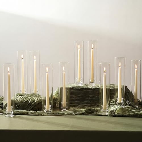 NUPTIO Candlestick Holder Bulk for Centerpiece Set of 10 Hurricane Glass Taper Candles Holder Clear Candle Stick Stand with Tall Cylinder Shade for Fall Thanksgiving Christmas Party Decor - Image 1
