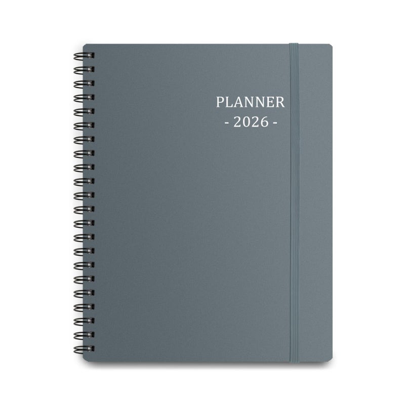 Tiankool Planner 2026, Jan 2026 - Dec 2026 Weekly Monthly Planner with 12 Monthly Tabs and Elastic Closure, Inner Pocket, Round Corner,5.8" x 8.25"- Grey - Image 1