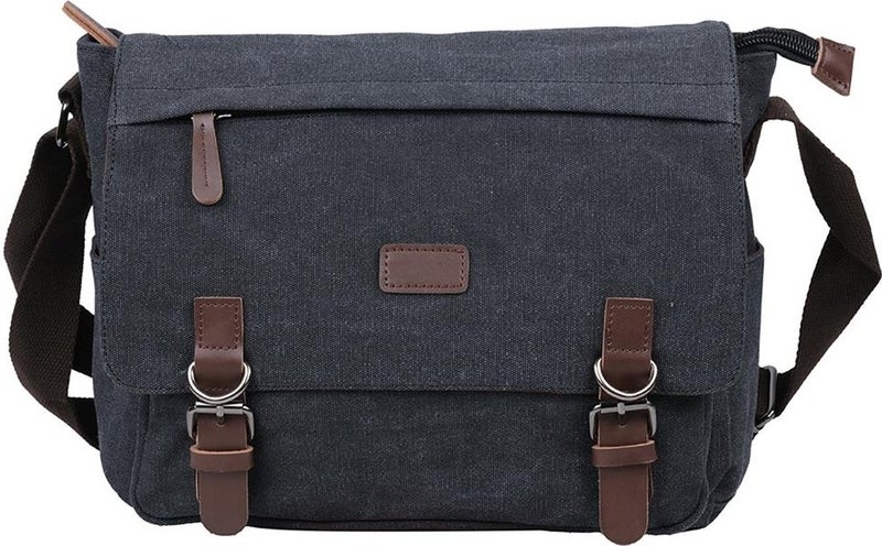 Bagacar Original Canvas Fabric Laptop Compartment Crossbody Bag Black - Image 3