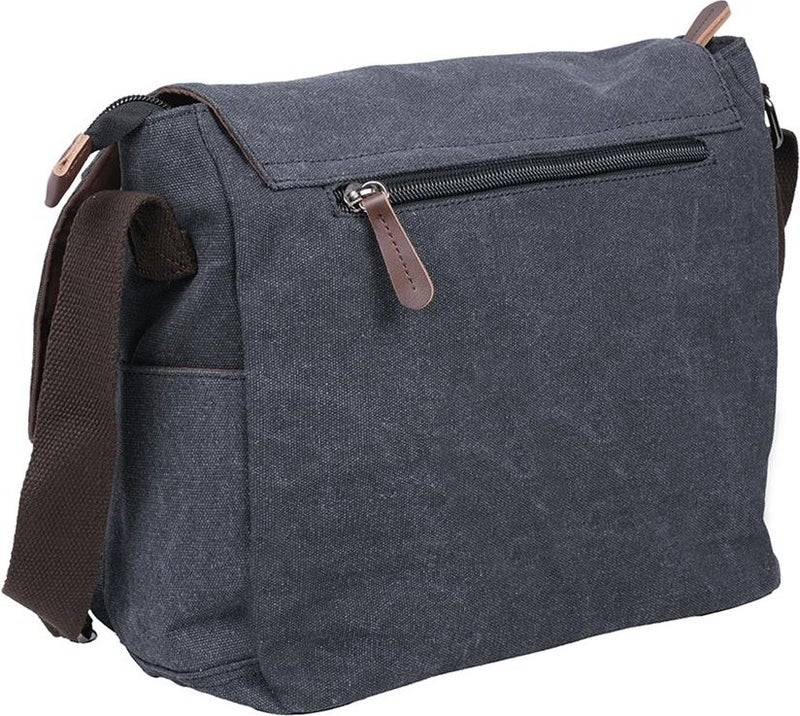 Bagacar Original Canvas Fabric Laptop Compartment Crossbody Bag Black - Image 5